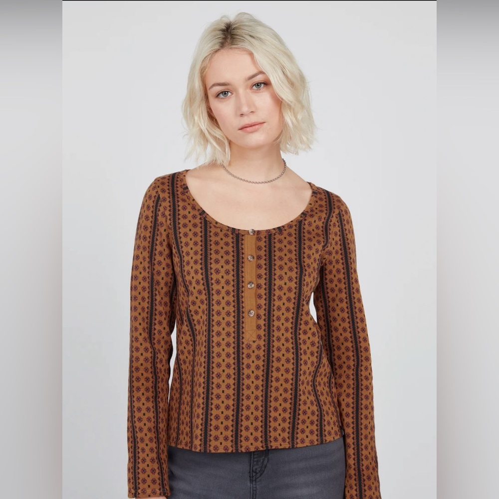 VOLCOM WOMENS APRES STONE LONG SLEEVE SHIRT - BRONZE SIZE XL (12)